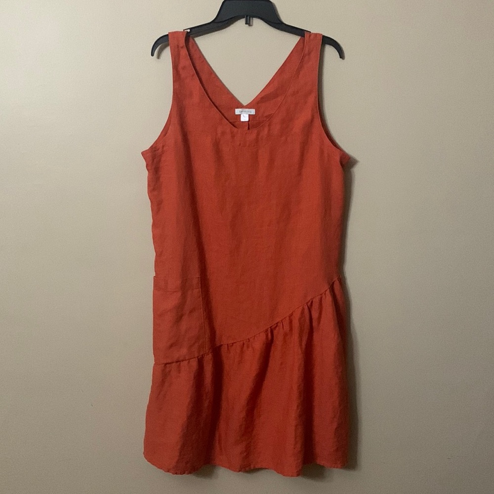 Garnet Hill ~ 14 ~ 100% French Linen ~ Burnt Orange ~Trapeze Dress